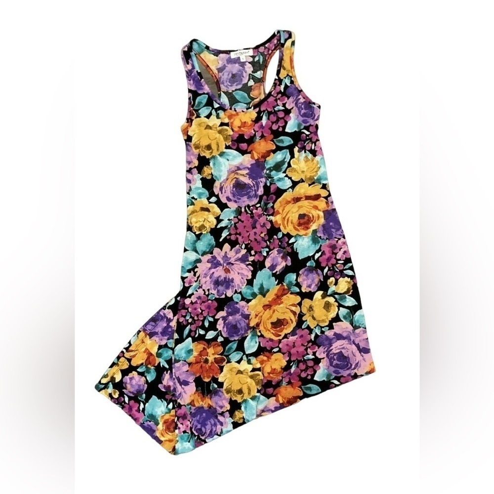 LA FRESH Women’s Small Floral MAXI Dress BLACK PURPLE PINK YELLOW BLUE